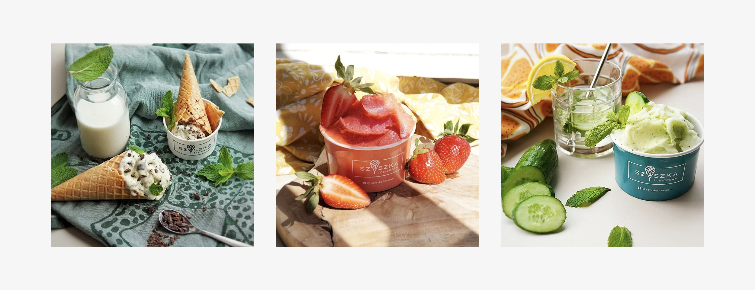 Main project photo for Szyszka Ice-cream. Ice cream in branded cups.